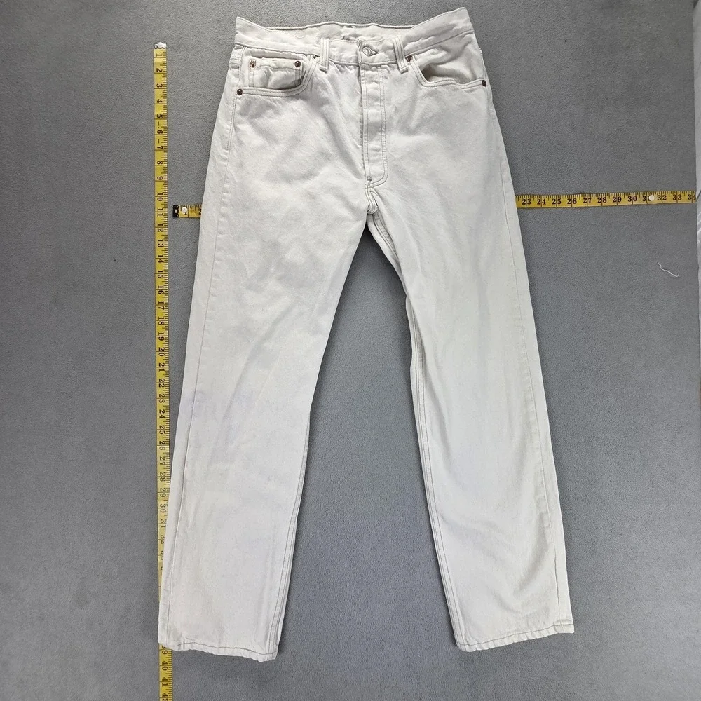 Vintage Levis 501 Jeans Mens White Straight Button Fly USA 90s Fits 28x30